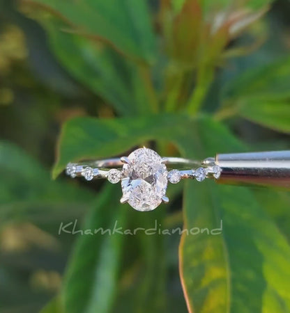 1CT Oval Lab Diamond Ring, Distance Pave Wedding Gift