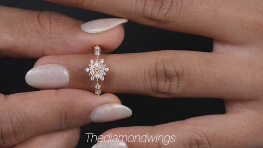 Lab Diamond Snowflake Ring 14K Gold, Minimal Cluster Ring