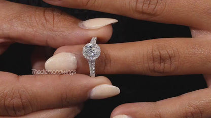 14K Gold Round Lab Grown Diamond Halo Engagement Ring