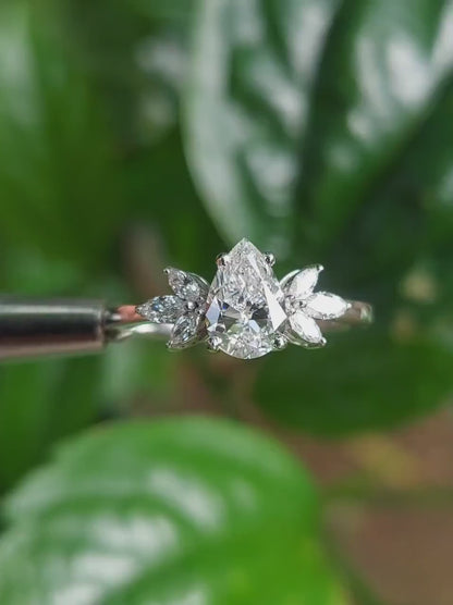 1 CT Pear Lab Grown Diamond Engagement Ring with Marquise Side Stones