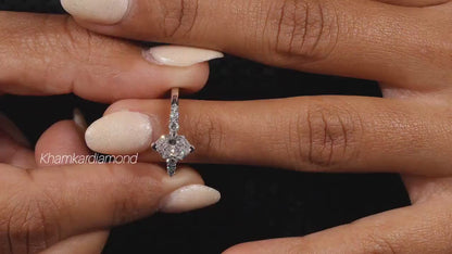 1CT Lab Marquise Diamond Ring, V-Prong Pave Engagement Ring