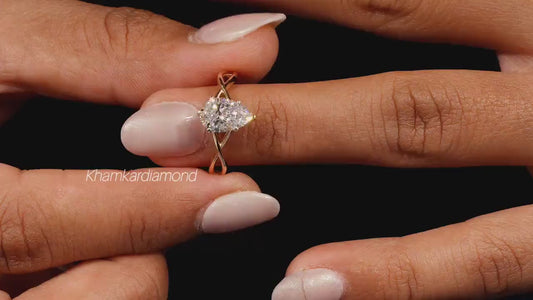 1.00CT Pear CutTwisted Lab Grown Engagement Rin