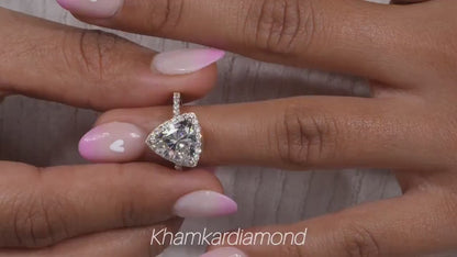 Trillion Cut 3CT Lab Diamond Halo Engagement Ring for Her