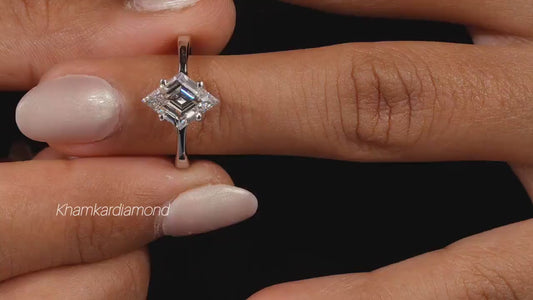 2.00CT Lozenge Cut Lab Diamond Solitaire Engagement Ring for Women