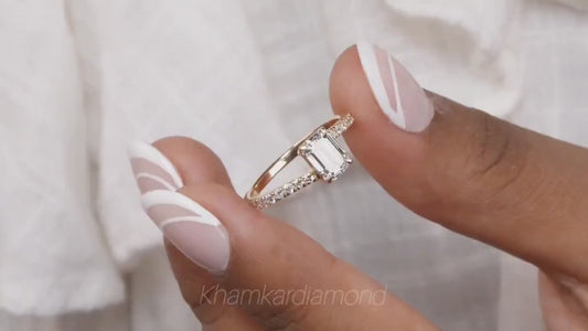 Emerald Cut 1CT Lab Grown Diamond Ring – Pave Claw Setting