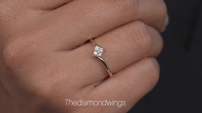 Lab Diamond Stacking Ring 14K Gold, Minimal Wedding Band 4 Stone