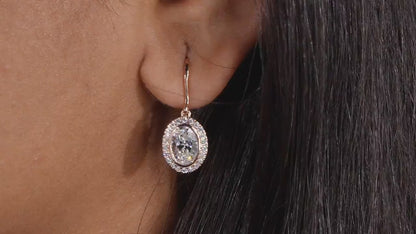 1 CT Oval Cut Lab Diamond Halo Drop Earrings for Her