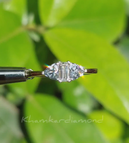 Blue Trillion Lab Diamond Engagement Ring – Three Stone Ring