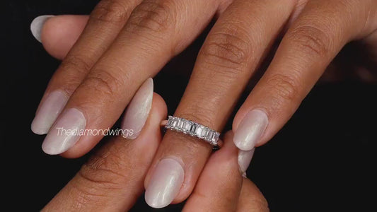 Emerald Cut Lab Grown Diamond Half Eternity Wedding Band