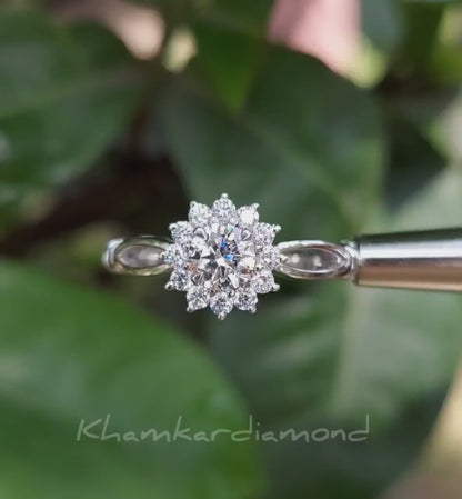 IGI Certified Round Lab Diamond Halo Engagement Ring