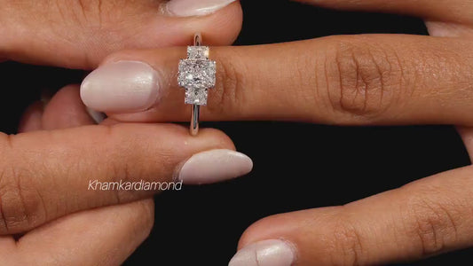 Radiant Cut Three Stone Lab Grown Diamond Engagement Ring Wedding Ring for Her