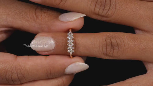 14K Solid Gold Lab Diamond Floral Band Ring
