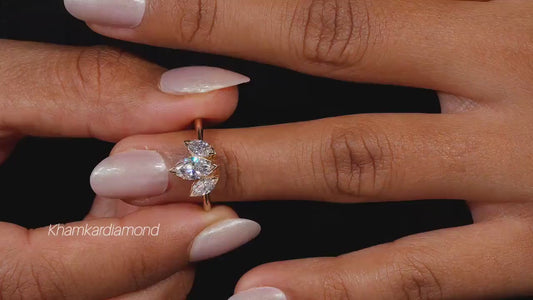 1.01CT Marquise Lab Diamond Three Stone Engagement Ring