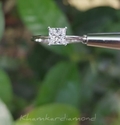 1 Ct Princess Cut Lab Diamond Ring, E/VS1 Solitaire Engagement Wedding Ring