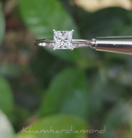 1 Ct Princess Cut Lab Diamond Ring, E/VS1 Solitaire Engagement Wedding Ring