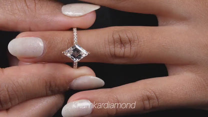 Lozenge Lab Diamond Engagement Ring, Pave Halo Ring