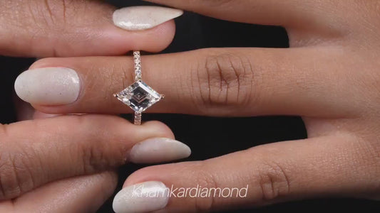 Lozenge Lab Diamond Engagement Ring, Pave Halo Ring