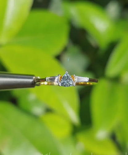 Light Blue Trillion Lab Diamond Ring – Three Stone Promise Ring