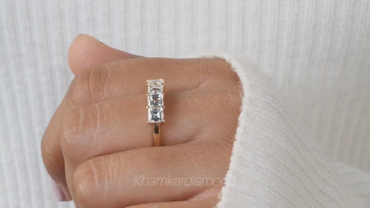 CarrÃ© Lab Diamond Five-Stone Ring, Solid Gold Stackable Band