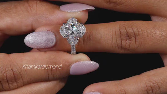 4CT Oval Lab Grown Diamond Three Stone Ring | Trilogy Engagement Ring