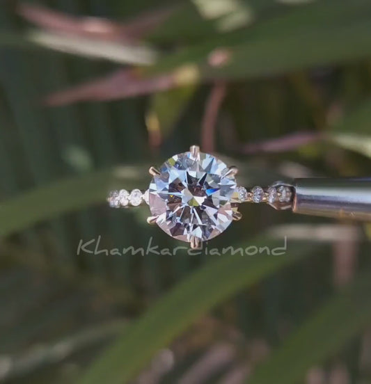 Round Lab Grown Diamond Halo Engagement Ring with Pavé Band