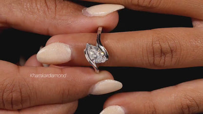 IGI Certified Pear Cut Lab Grown Diamond Half Bezel Engagement Ring