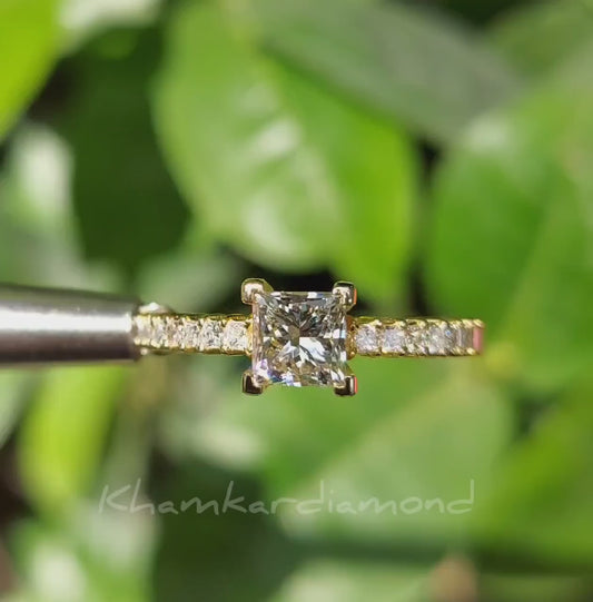1CT Princess Cut Lab Diamond Ring | Pave Wedding Ring