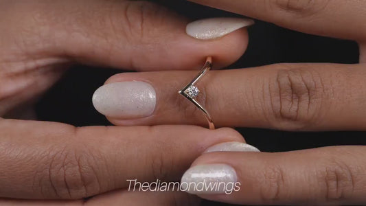 Lab Diamond Chevron Ring 14K Gold V Shape Wedding Band