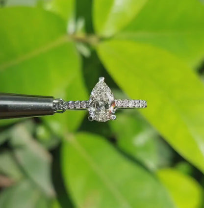 1CT Pear Lab Diamond Engagement Ring – Pave Setting