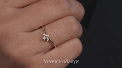 Lab Diamond Chevron Ring 14K Gold Wishbone Wedding Band