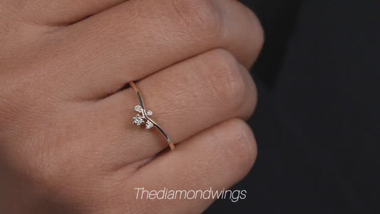 Lab Diamond Chevron Ring 14K Gold Wishbone Wedding Band