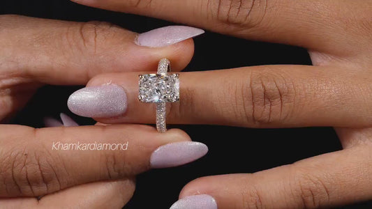 IGI Certified Radiant Cut Lab Diamond Engagement Ring Pave Wedding Ring