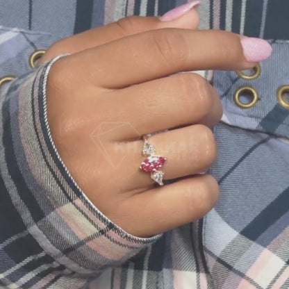 Pink Marquise Cut Lab Grown Diamond Three Stone Engagement Ring