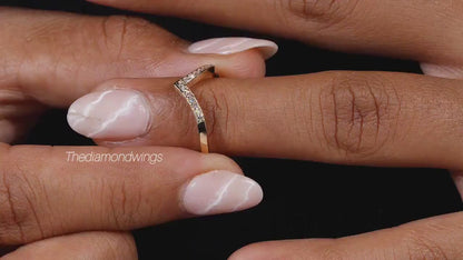 V Shape Lab Diamond Band Chevron Wedding Ring for Women