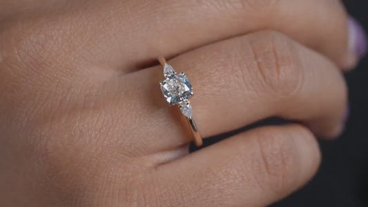 1CT Cushion Cut Lab Diamond Three Stone Engagement Ring