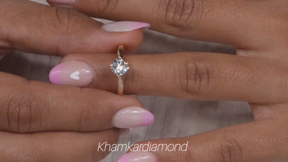 Round Lab Diamond Engagement Ring – Twisted Pave Band