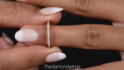Lab Diamond Wedding Ring, 14K Gold Wavy Band, Dainty Ring