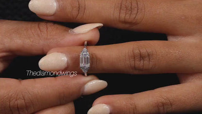 Emerald Cut Lab Grown Diamond Trilogy Engagement Ring