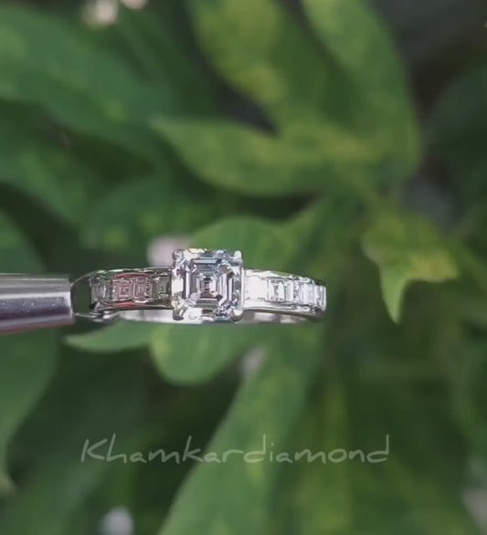 1.5 CT Asscher Cut Lab Grown Diamond Engagement Ring – Channel Set Wedding Ring