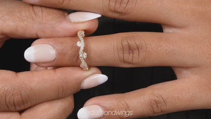 Lab Diamond Leaf Ring – Half Eternity Nature Inspired Wedding Band