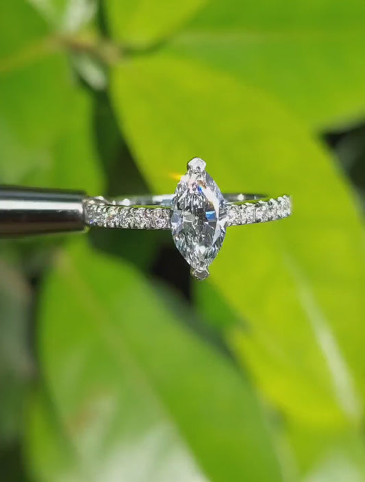 Marquise Lab Diamond Ring, Halo Pave Engagement Ring For Her