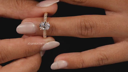 1CT Oval Lab Diamond Engagement Ring, Twisted Band