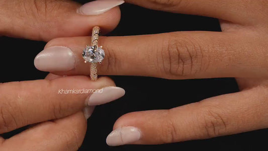 1CT Oval Lab Diamond Engagement Ring, Twisted Band