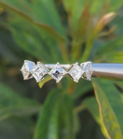 Carre Cut Lab Grown Diamond 5 Stone Eternity Wedding Band