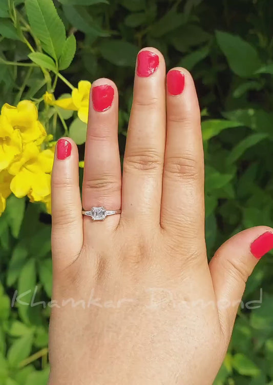 1CT Asscher Cut Lab Diamond Ring | Three Stone Wedding Ring