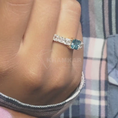 3.00 TCW Blue Colored Princess Cut Lab Grown Diamond Ring,Engagement Ring,Diamond Wedding Ring,Anniversary Gift For Wife