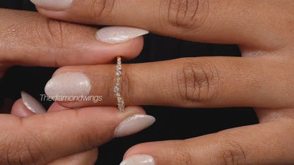 14K Gold Curved Chevron Lab Diamond Stacking Ring