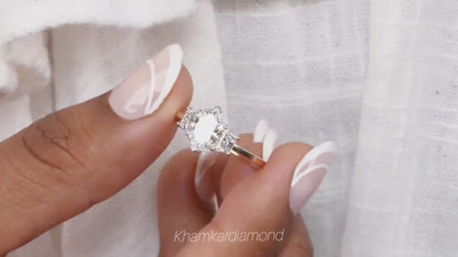 Dutch Marquise Lab Diamond Ring | Three Stone Wedding Ring