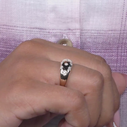 Lab Diamond Starburst Dome Ring – 14K Gold Celestial Band