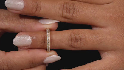 Lab Diamond Pave Wedding Band 14K Gold, Two Row Dome Ring